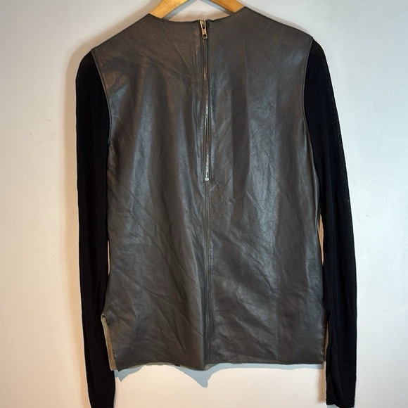 Helmut Lang Black Genuine Lamb Leather Sheer Arm Top Blouse sz S - Picture 4 of 5